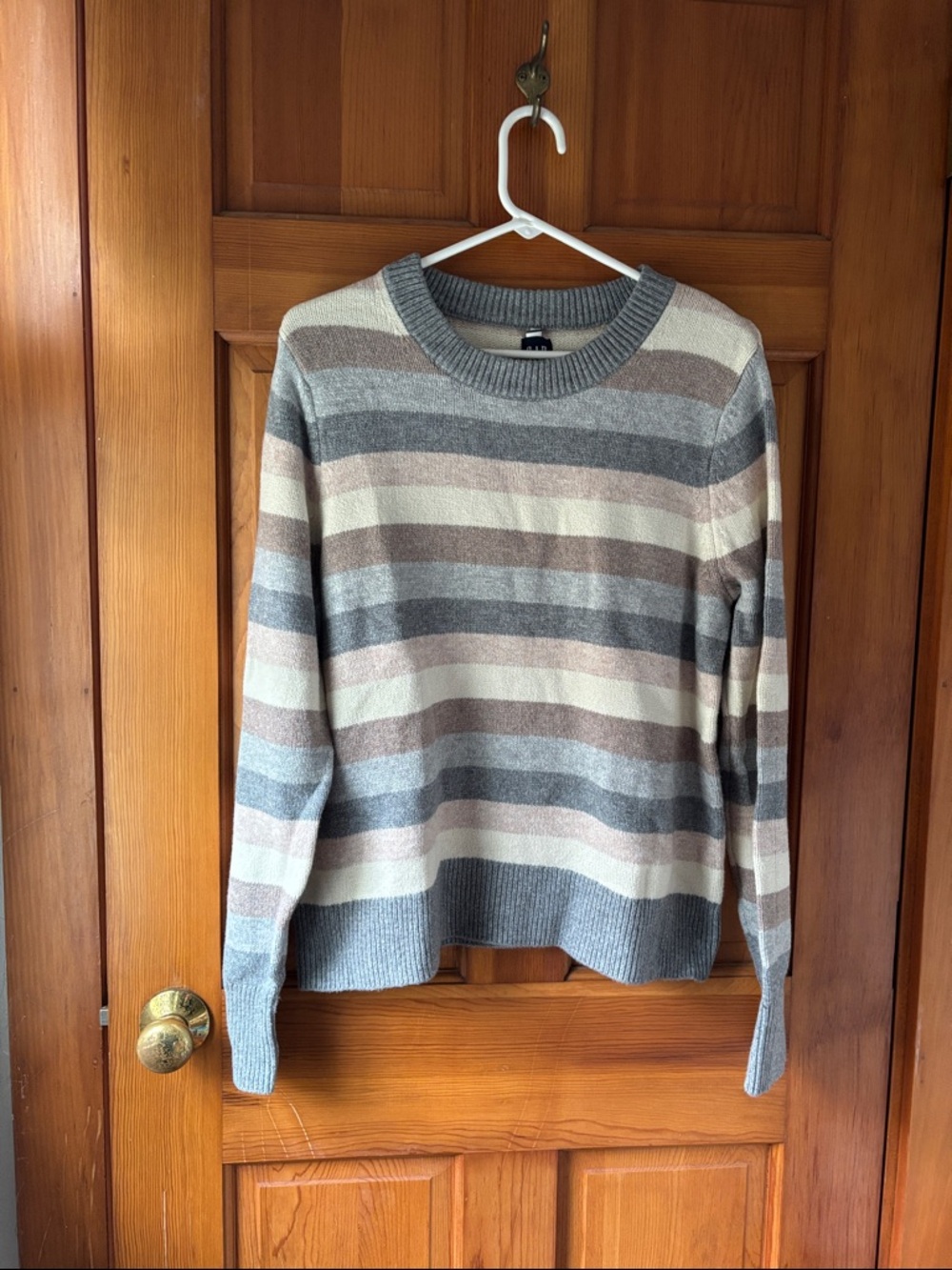 NWOT Gap Crewneck Soft Striped Sweater Cotton Blend shades grey light pink tan